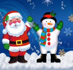 Новогодние обои Снеговик и Санта Клаус