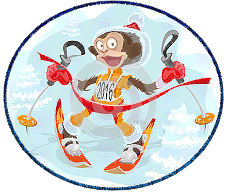 Прикольная обезьяна 2016 на лыжах Прикольные новогодние картинки