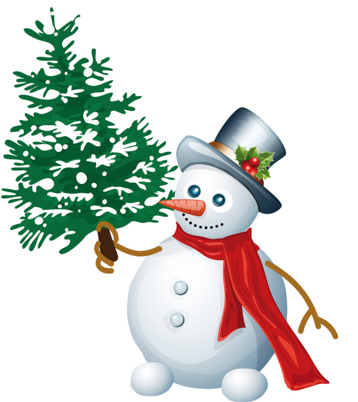 Снеговик с ёлкой Клипарт новогодний
