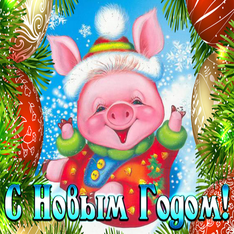 Новогодняя открытка с поросёнком Год Свиньи