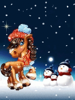 Лошадка и снеговики Новогодние заставки на телефон