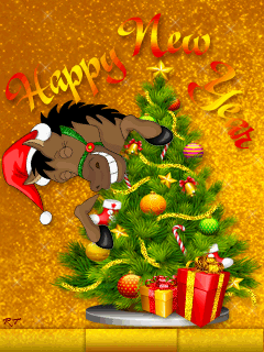 Лошадь с ёлкой Прикольные новогодние картинки
