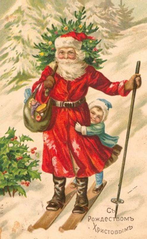 Рождественский дед и девочка Старинные открытки