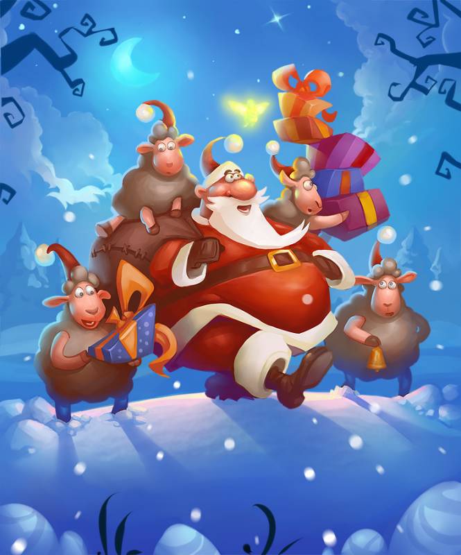 Дед Мороз с овечками Год козы овцы